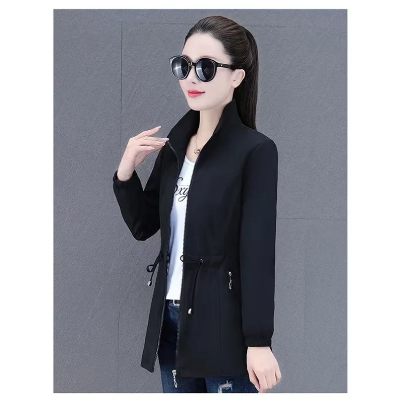 

Женская новая утягивающая талия, высококачественная ветровка средней длины в западном стиле на весну и осень с воротником-стойкой, куртка с длинными рукавами