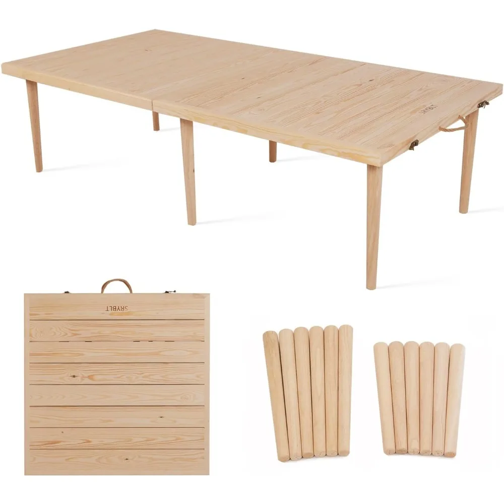 

Pine Wood Folding Picnic Table - 60x30 Inches, Outdoor Boho Style, Suitable for Beach, Camping, and BBQs with Adjustable Legs at