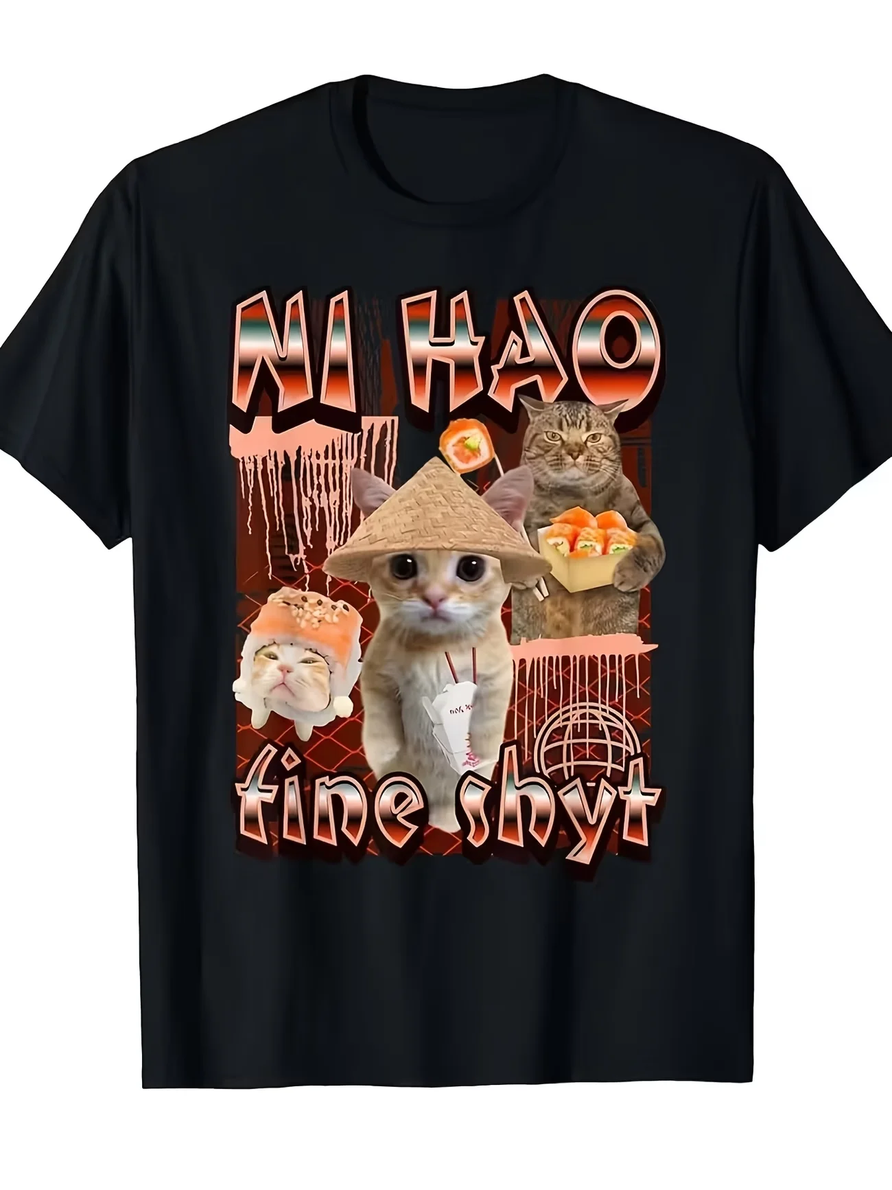 funny meme Cat UFO & Selfie Men's T Shirt Women Cotton Oversized Tee Summer Spring Novelty Loose Short Sleeve Clothing Vintage