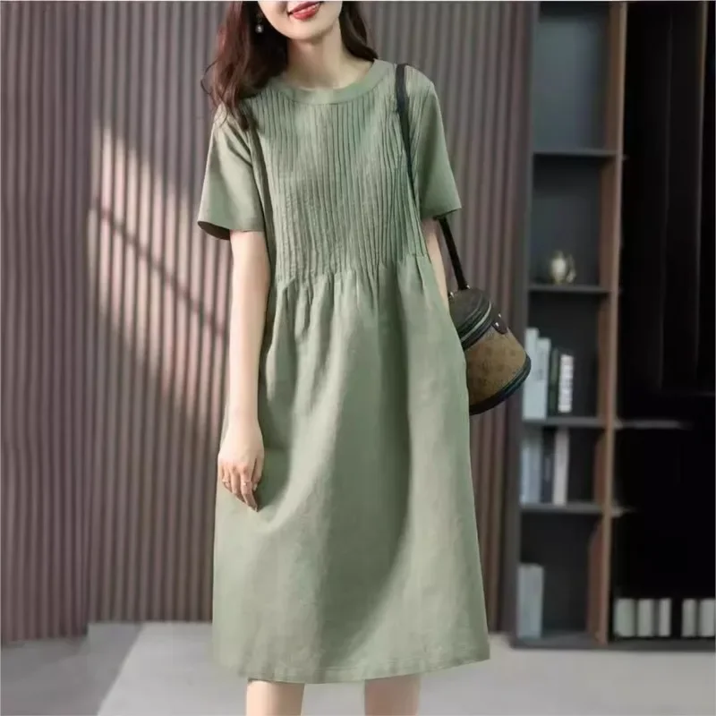 Jurk Dames Halflange 2025, zomer nieuwe casual jurk met korte mouwen