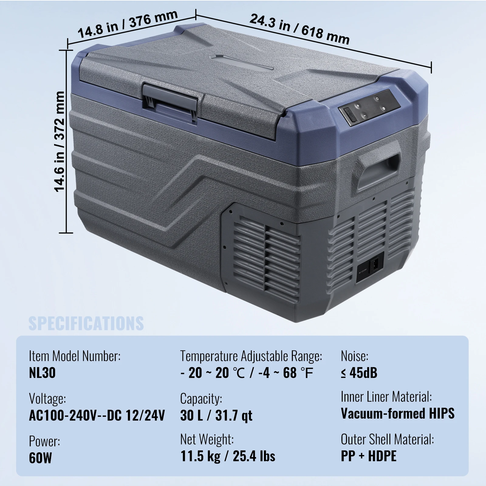 Succebuy autokoelkast Dual Zone draagbare vriezer Autokoelkast Koelkast Verstelbaar bereik 12/24V DC en een compressorvriezer