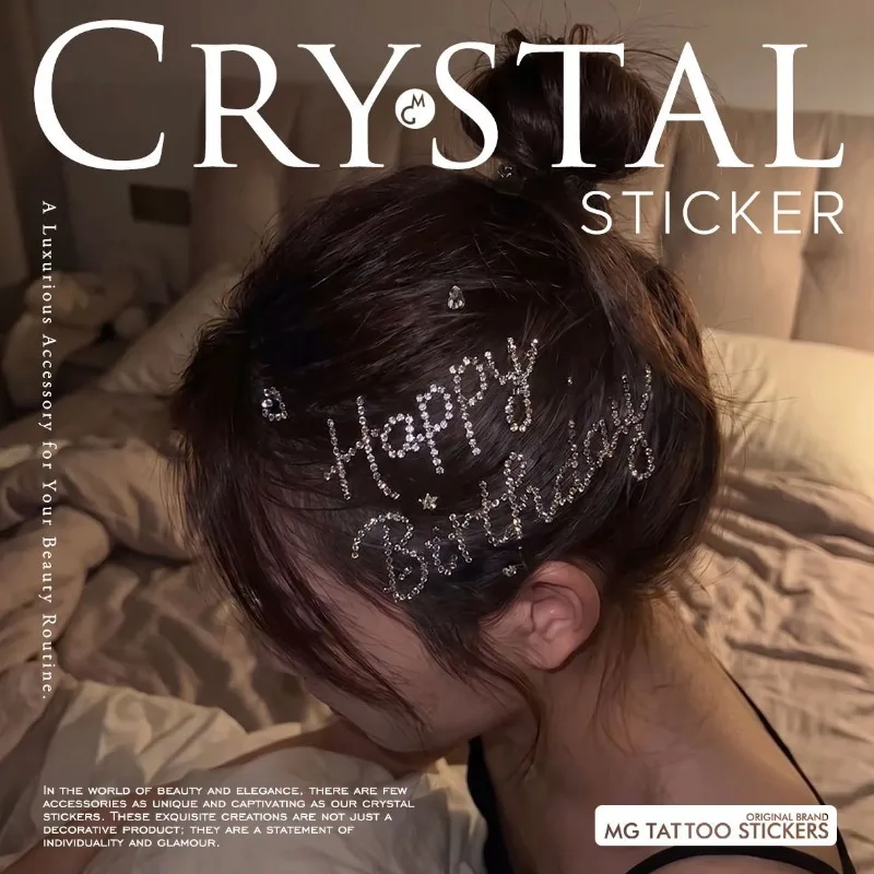 Best Wishes Crystal Diamond Sticker for Woman Face Body Chest Leg Hair Decor Festival Art Pink White Facial Makeup Stickers