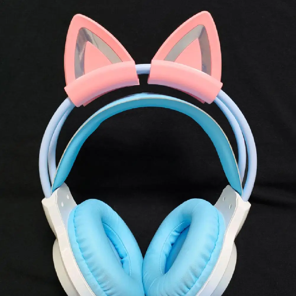 Orelhas de gato de silicone rosa para fones de ouvido preto sem fio fone de ouvido gamer orelhas fofas acessórios de fone de ouvido montados na cabeça