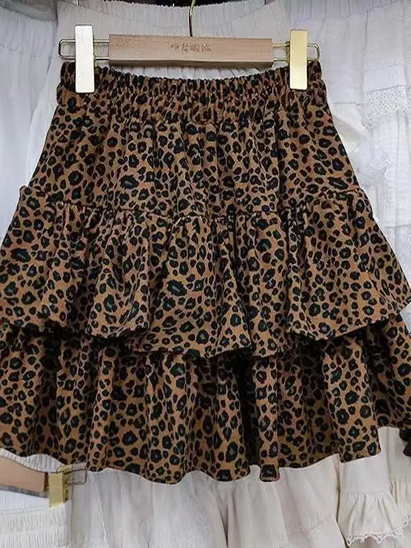 

Новая женская короткая юбка больших размеров из вельвета с леопардовым принтом, с высокой талией, осенне-зимняя, повседневная, универсальная, стройнящая, пышная, в стиле Cak