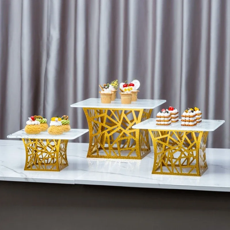 Light luxury golden dessert table display stand hotel wedding banquet cold meal tea break