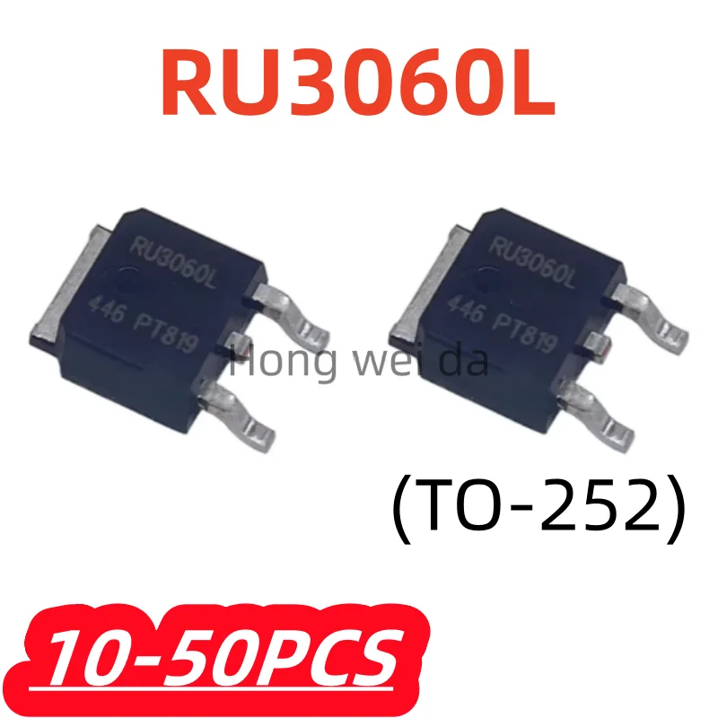 Lote de 10 MOSFETs de Potencia de Canal N RU3060L, 30V/53A, 13mOhms, TO-252, Chip Original, 100% Nuevo