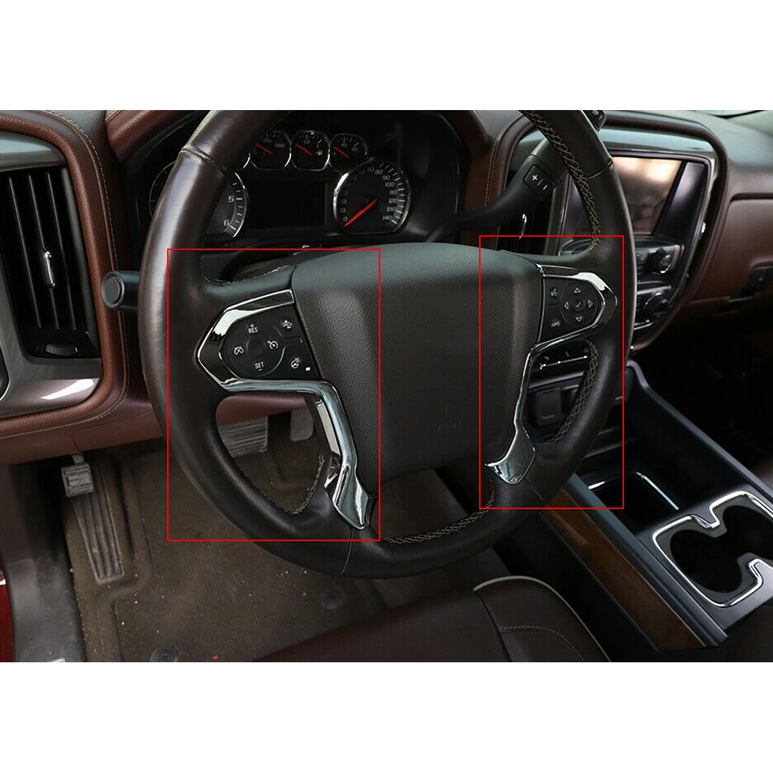 2pcs/Set Silver Plastic Car Interior Steering Wheel Cover Trim Fit for Chevrolet Silverado GMC Sierra 2014 2015 2016 2017 2018