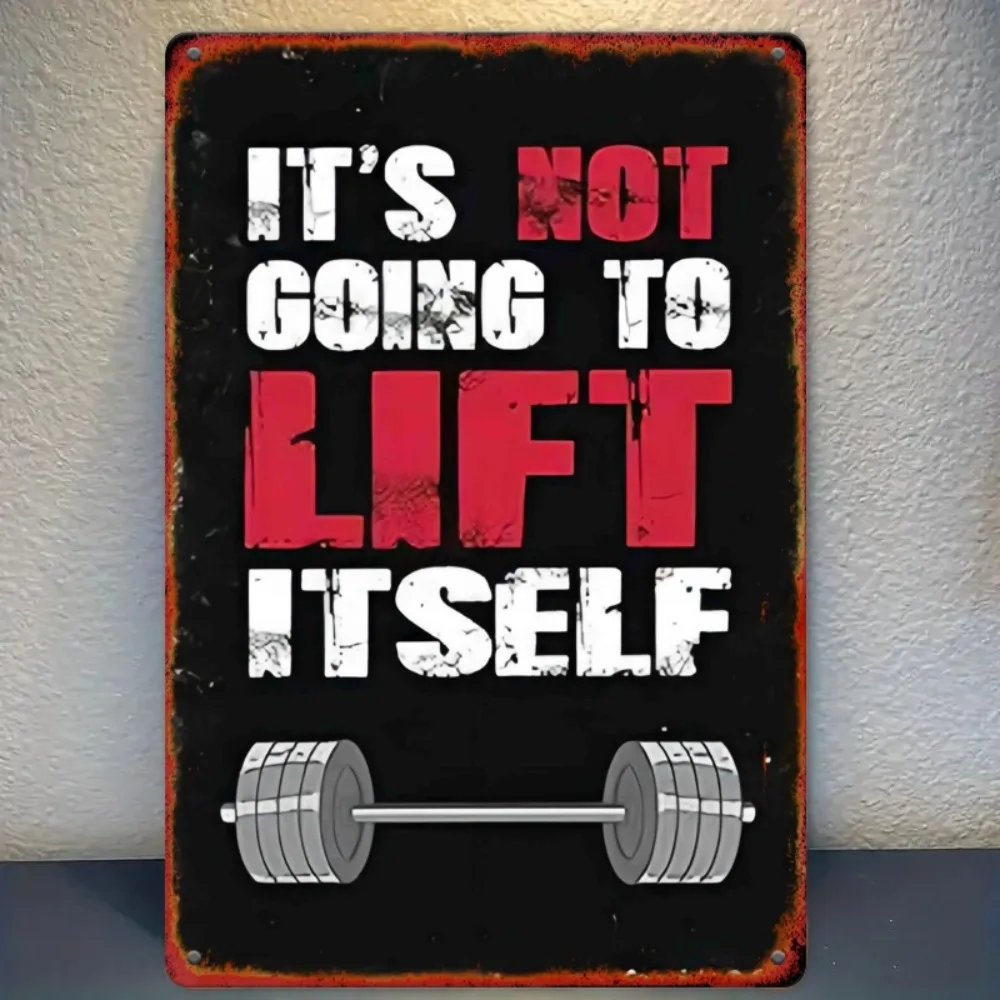 Vintage Gym Motivation Metal Sign, Weightlifting Wall Art for Gym, Fitness Room, 7.8x11.8 Inches