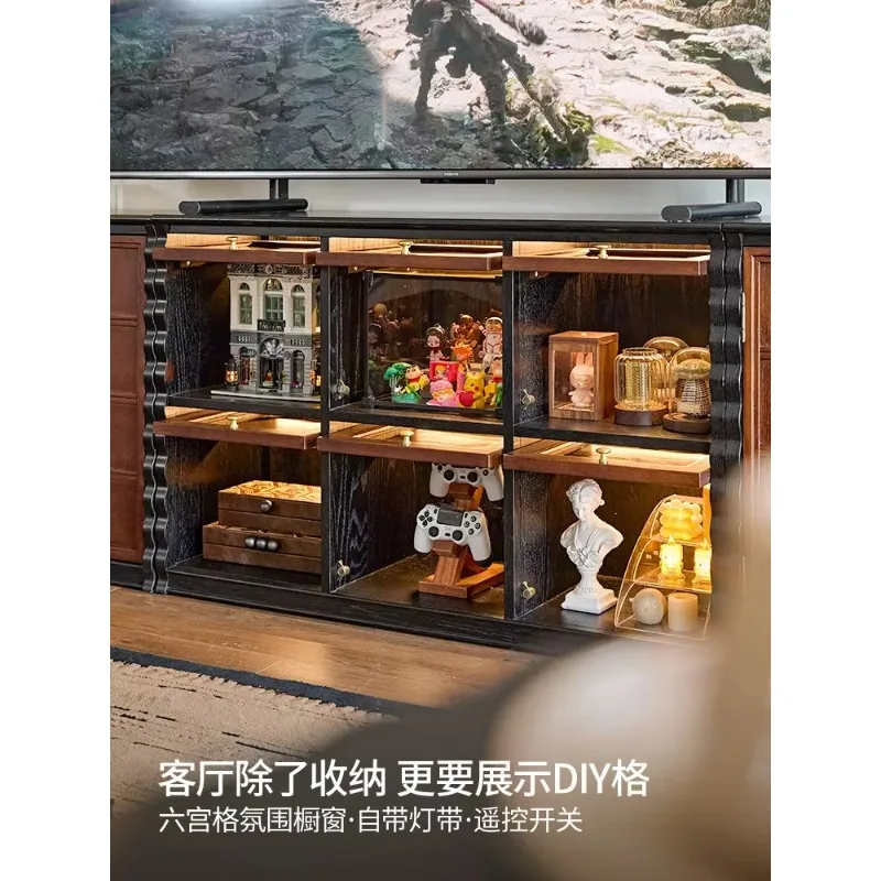 P1 Qiqiao Cabinet Solid Wood Medieval Floor TV Cabinet Storage Display Cabinet Bone Line Locker