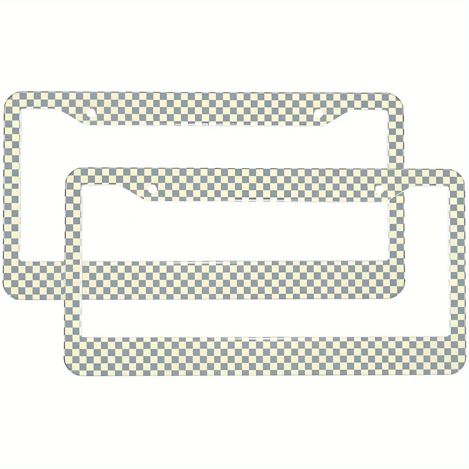 2Pcs Retro Checkerboard License Plate Frame Cream Plaid Pattern Rustproof Aluminum Car Tag Holder for US Standard Plates