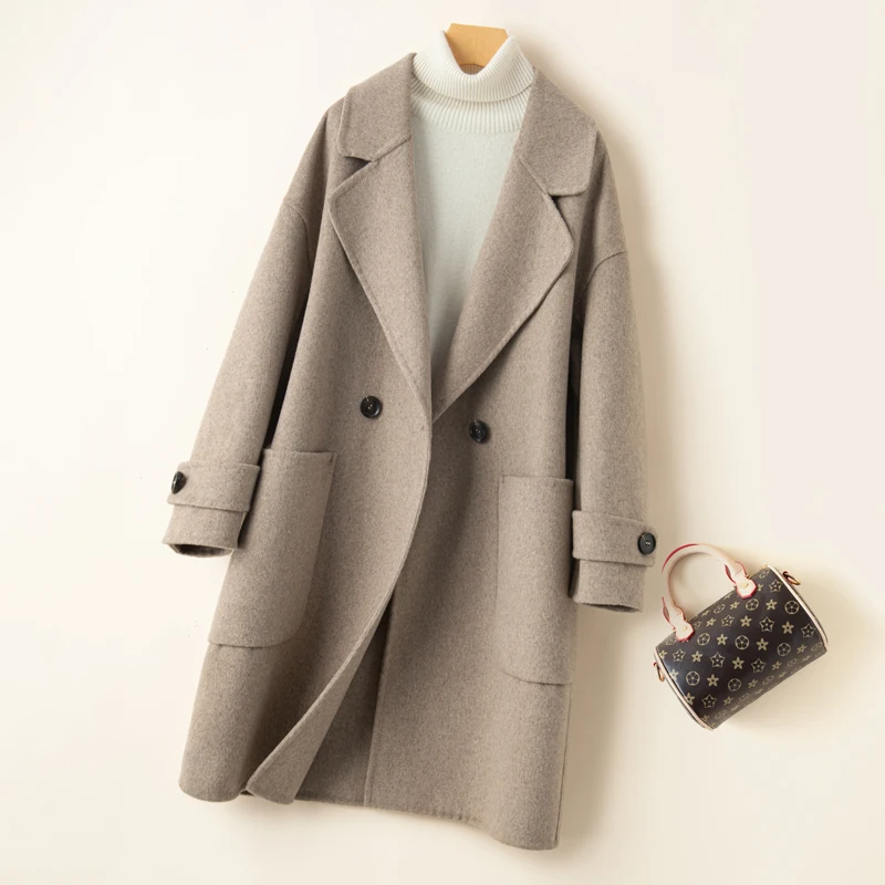 

Autumn And Winter New 100% Pure Wool Double Sided Cashmere Coat Women's Mid Length Double Sided Wool Suit Wool Coat Coat