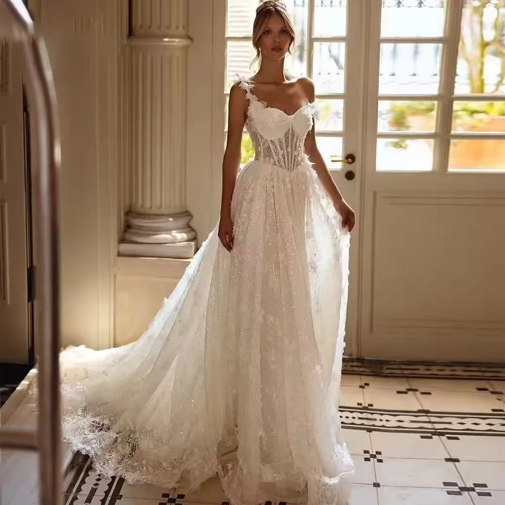 

Lace Wedding Dress Off Shoulder Appliques A Line Sweetheart Bride Bridal Dress Backless Customized