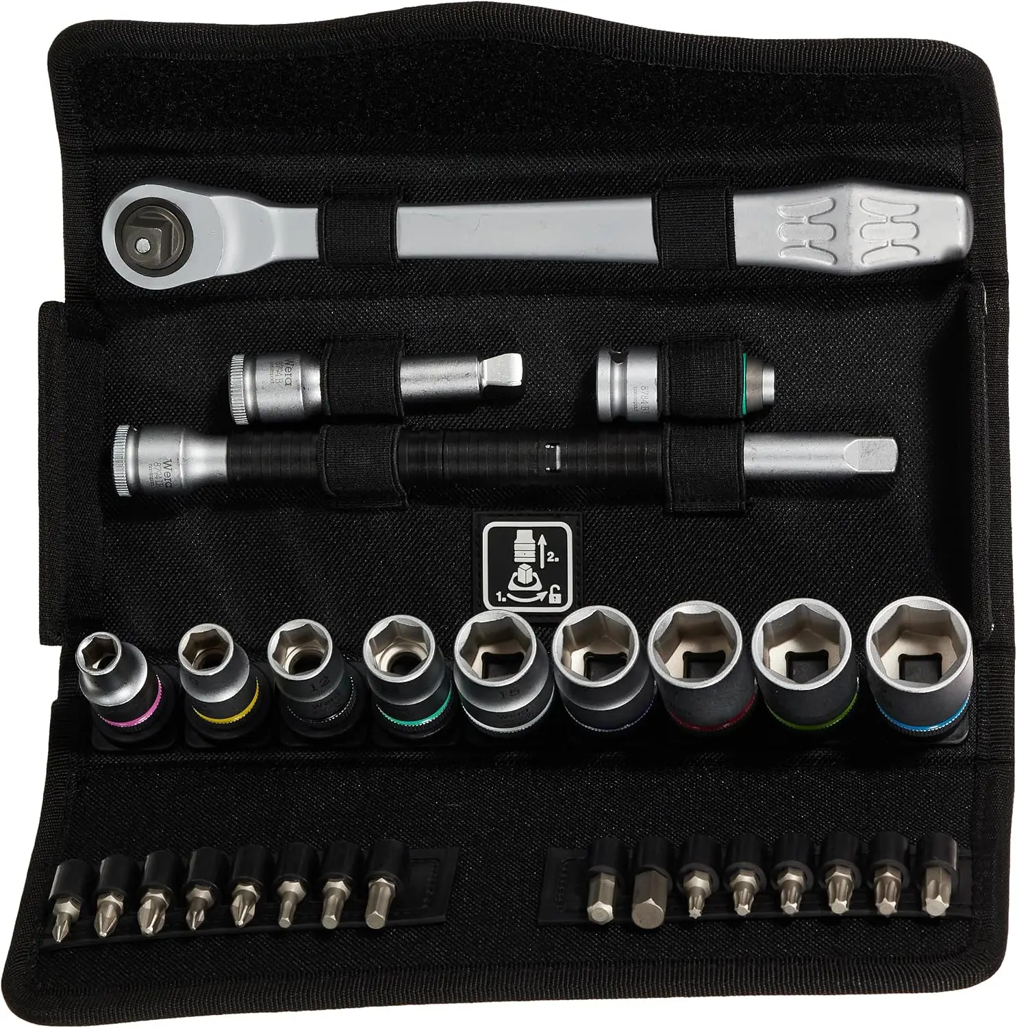 05004048001 8100 SB 8 Zyklop Metric Metal Ratchet Set with Switch Lever, 29 Piece, 3/8