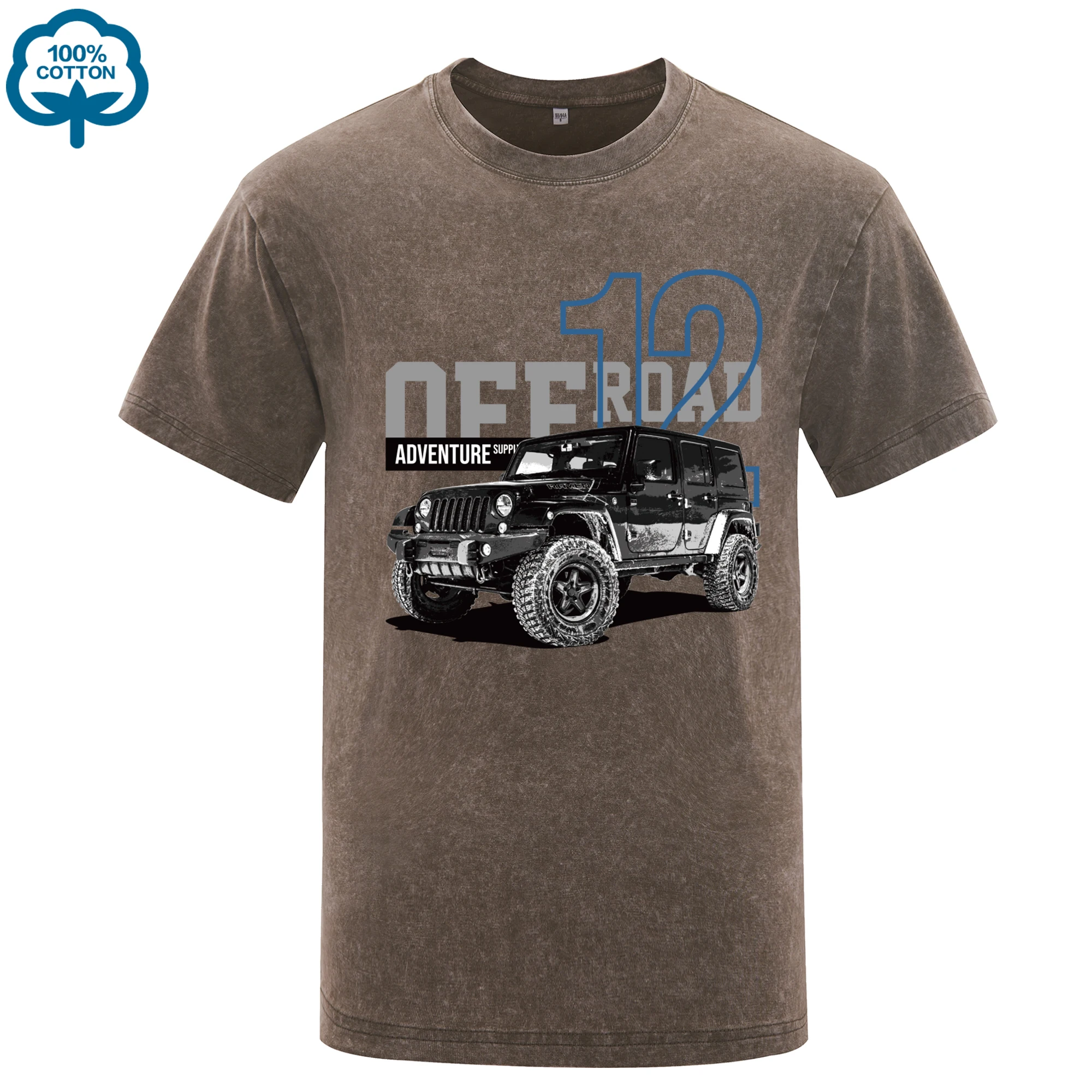 

Off Road 12, стираная футболка с принтом Jeep Car, мужские летние футболки с круглым вырезом, дышащий хлопковый топ, мягкий универсальный топ с коротким рукавом