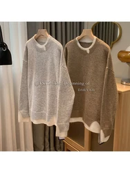 Loose Casual Fake Two Pieces Women Vintage Knitwear Jumper O-neck Long Sleeve Knit Pullover Sweater Autumn Winter Harajuku Chic