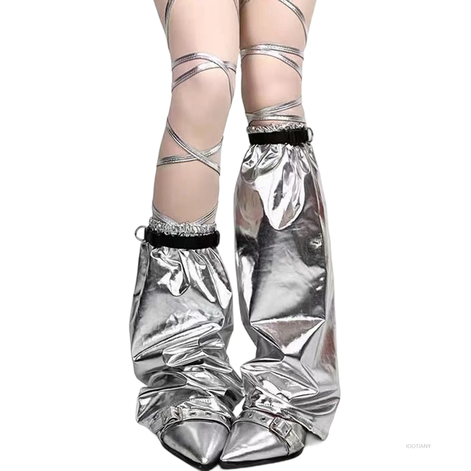 

Women's Shimmering Metallic Leg Warmers Cosplay Y2k Bell-bottom Stocking Boot-cut Leg Warmers Futuristic Tech-inspired Leg Cover