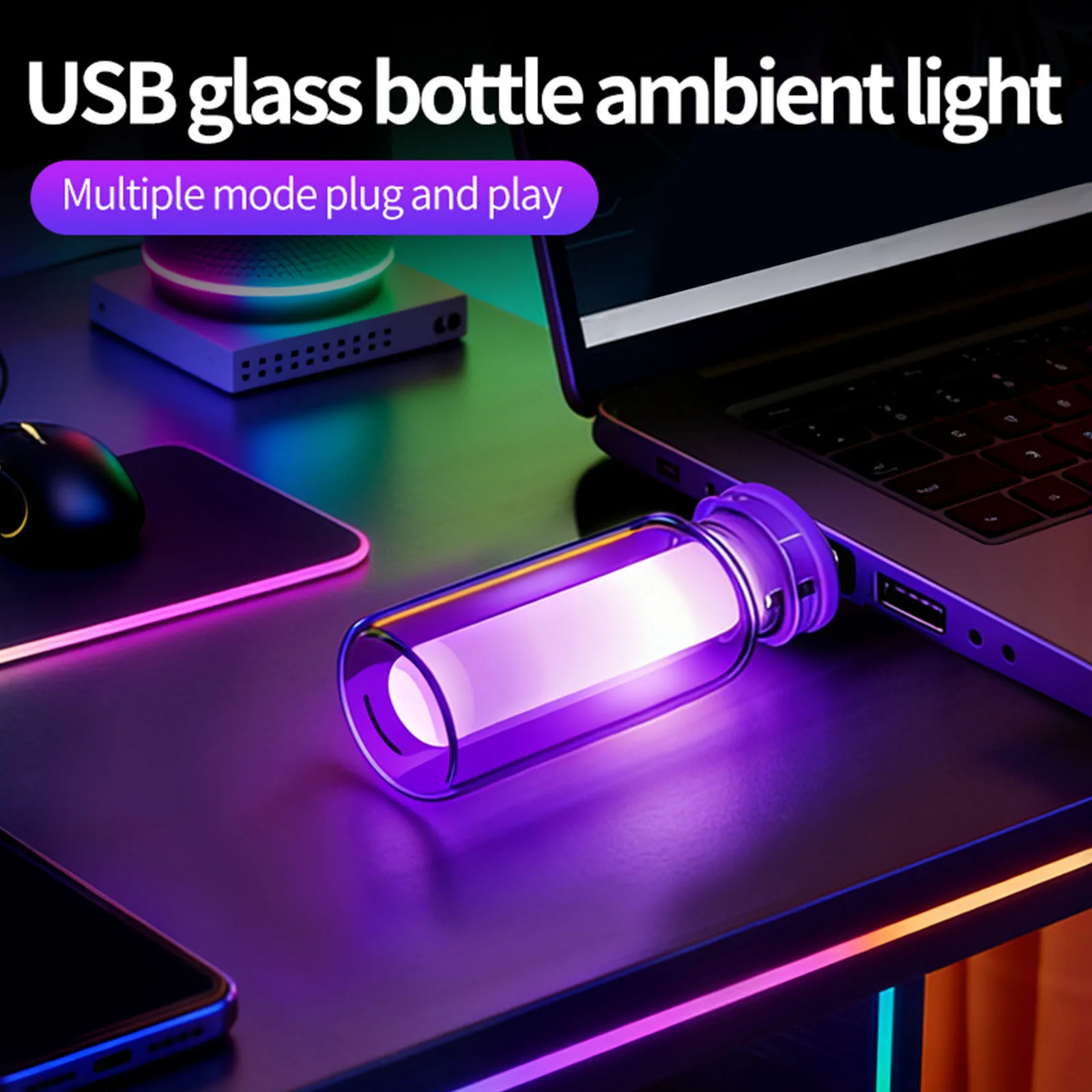 Adjustable Led Spectrum Light Glass Bottle Design Interior Car LED Lights Simulated Flame Car Lighting Decorations