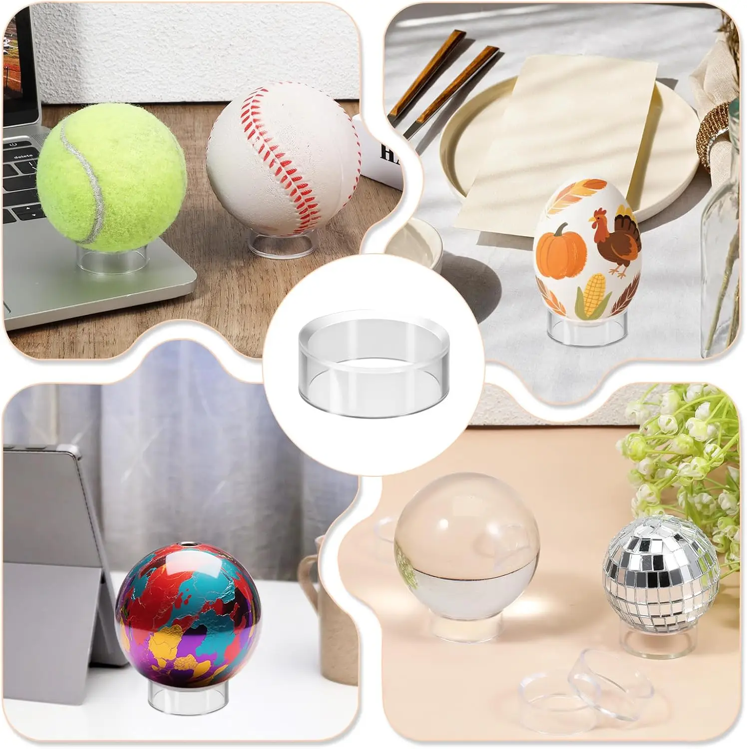 12Pcs Clear Sphere Display Stand Baseball Holder Small Acrylic Ball Stand Ring for Decorative Eggs Crystal Balls Marbles Ball