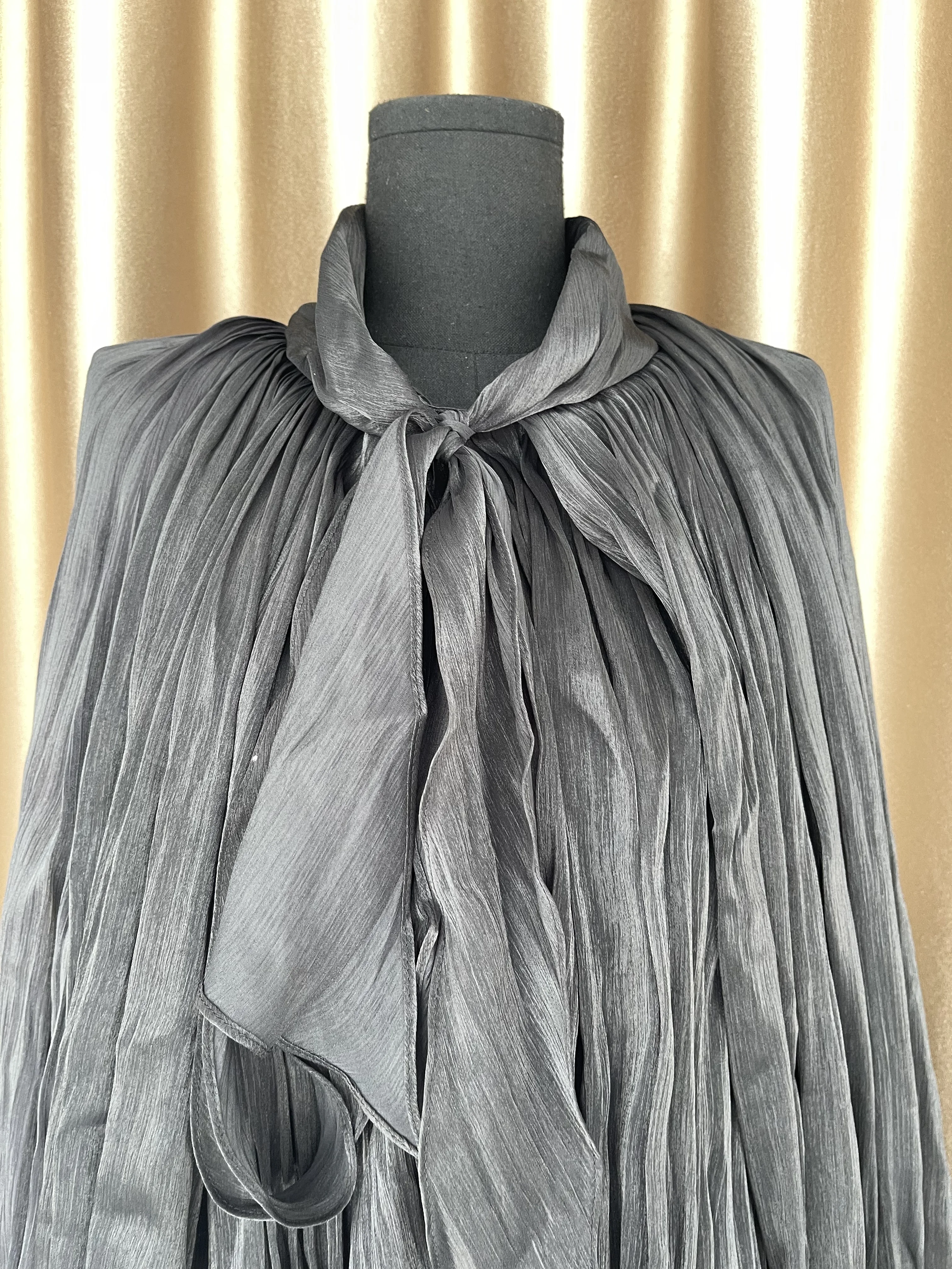 Vestido de Gala elegante para fiesta de noche, Sexy, liso, elegante, con cuello levantado, manga larga, cintura alta, con cordones, para discoteca, ropa para espectáculo nocturno