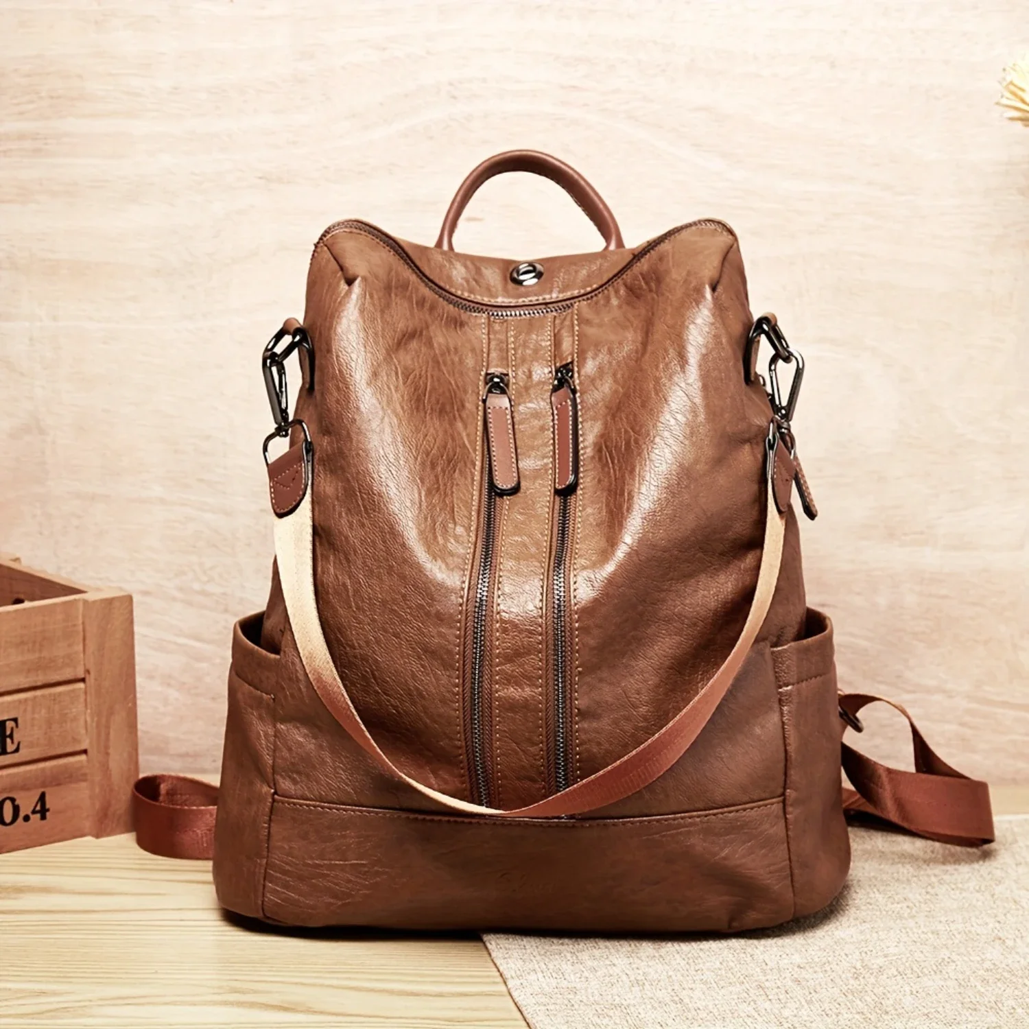 

Fashion Women's Leather Convertible Backpack Purse - Large Travel Shoulder Bag