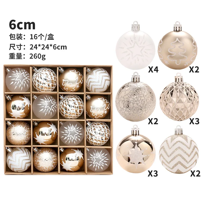 16pcs Christmas Tree Ornaments Hanging Ball Decoration Christmas Balls Tree Hanging Decor Xmas Party Supplies