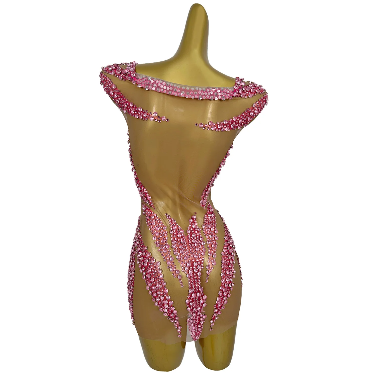 Abito da palcoscenico sexy elegante scintillante con strass rosa, abito da donna, cocktail party, spettacolo, costume da servizio fotografico Xuelian