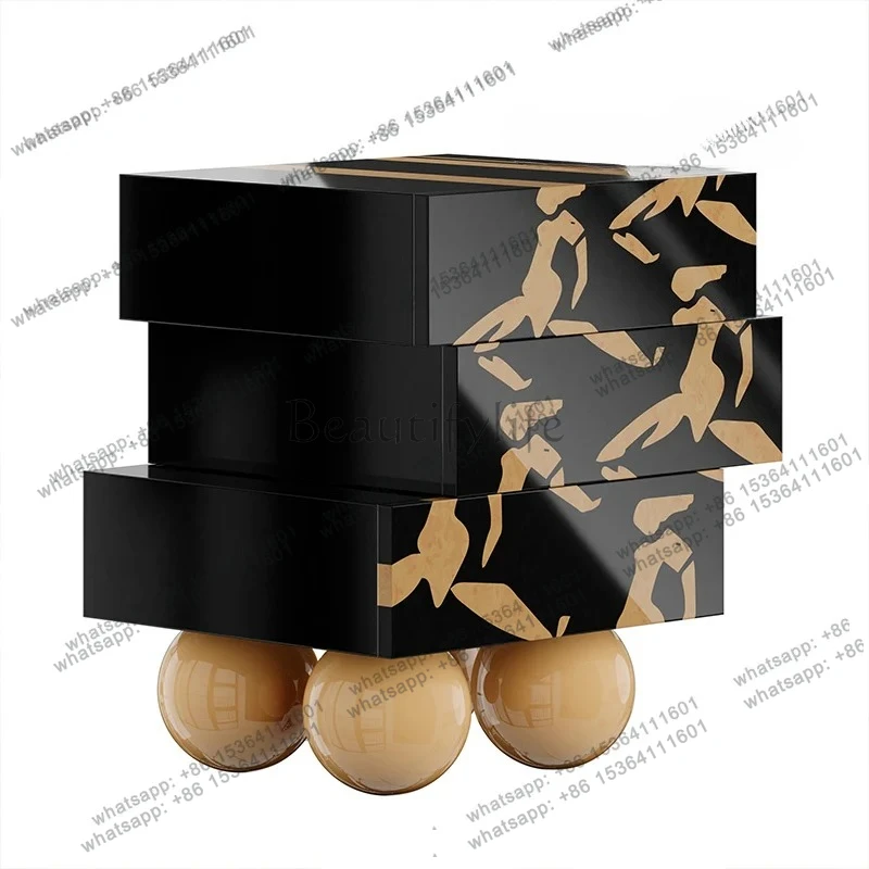 

Italian light luxury painted color matching solid wood bedside table personalized creative simple bedroom drawer cabinet