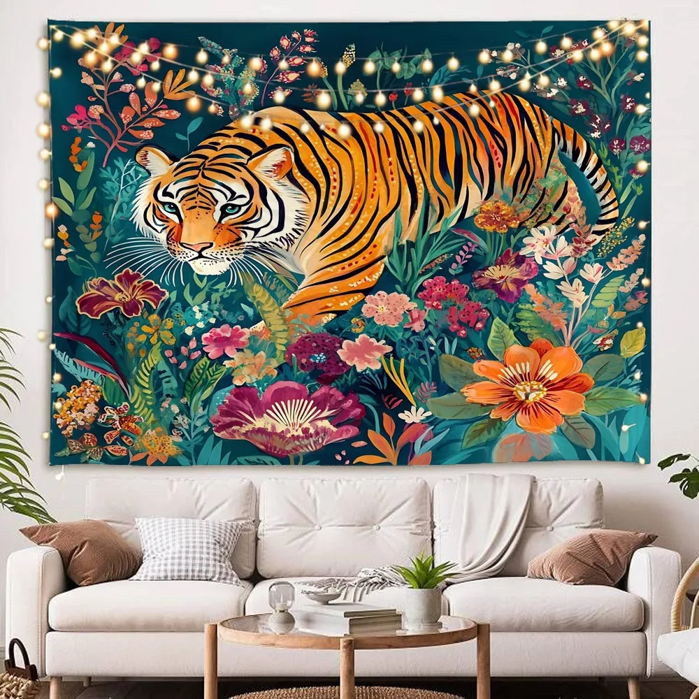

Home Wall Tapestry Plants Animals Tigers Lions Cartoon Art Wall Hanging Dormitory Decoration Starry Sky Aesthetics Tapestry