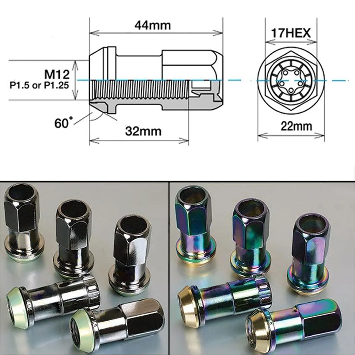 20Pcs Car Modified Tire Nut Wheel Lug Nuts Screw Wheel Bolts Studs Titanium Lug Nuts Lock M12x1.5/1.25 Length for r 40 Most cars