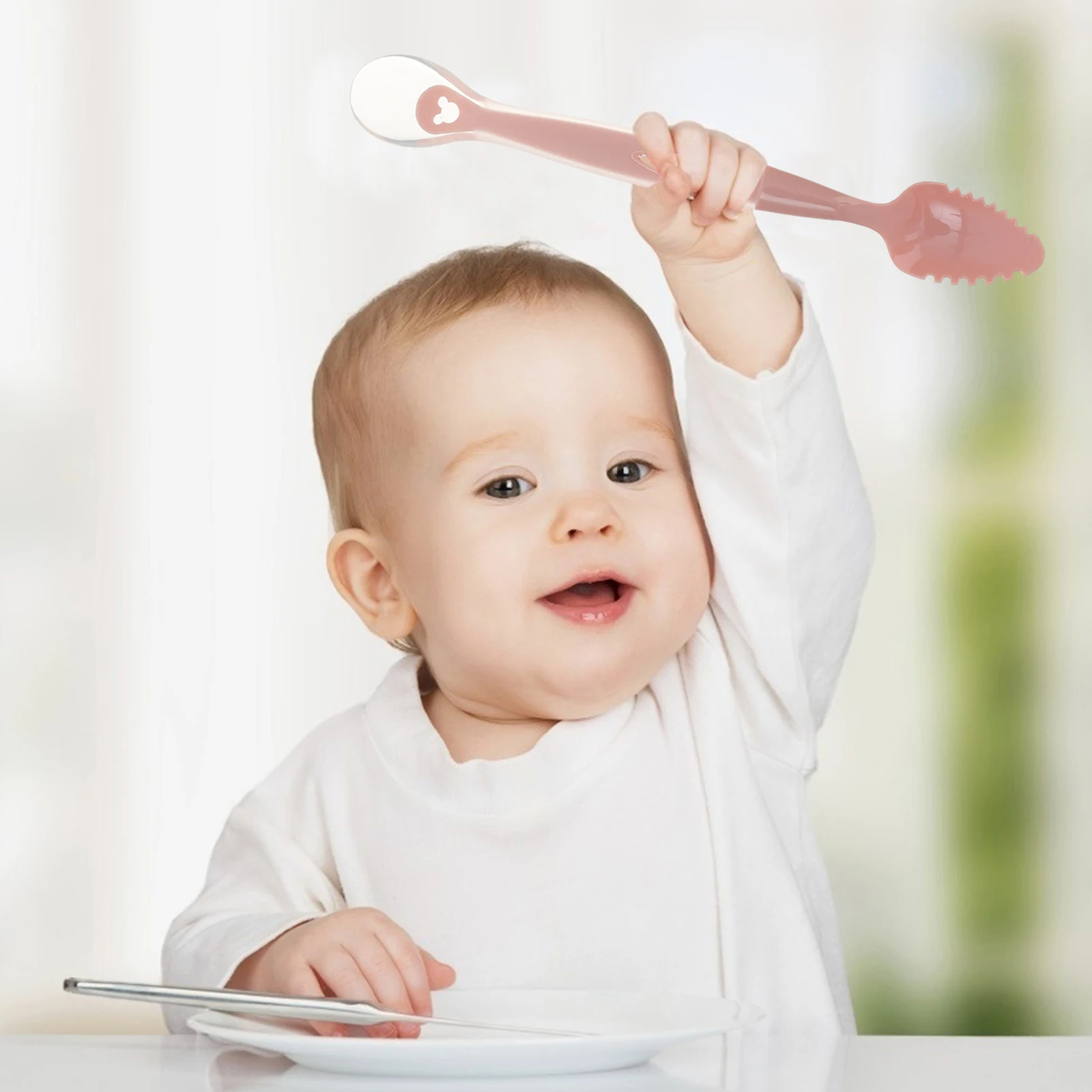 

1 шт. двуглавая дополнительная ложка для еды для младенцев, портативный компактный чехол с тонкой полировкой, идеально подходит для соскабливания фруктов и