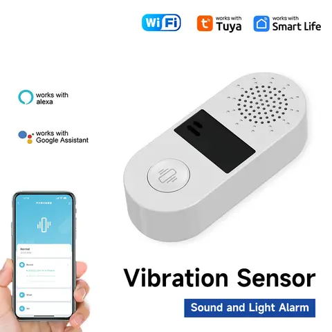 Tuya WIFI Sound Light Vibration Alarm 130DB Smart Sensor Tuya Smart Life App Notification Real-Time  Shock Alarm Record