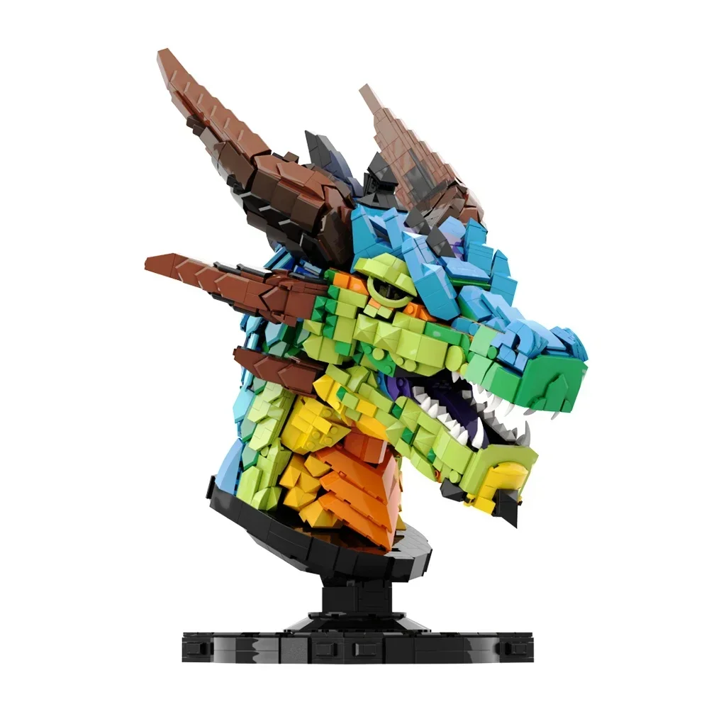 EKbricks MOC Colorful Dragon Head Bricks The bronze of dragon head Model Building Blocks Set DIY Assembly Collect Toys Gift