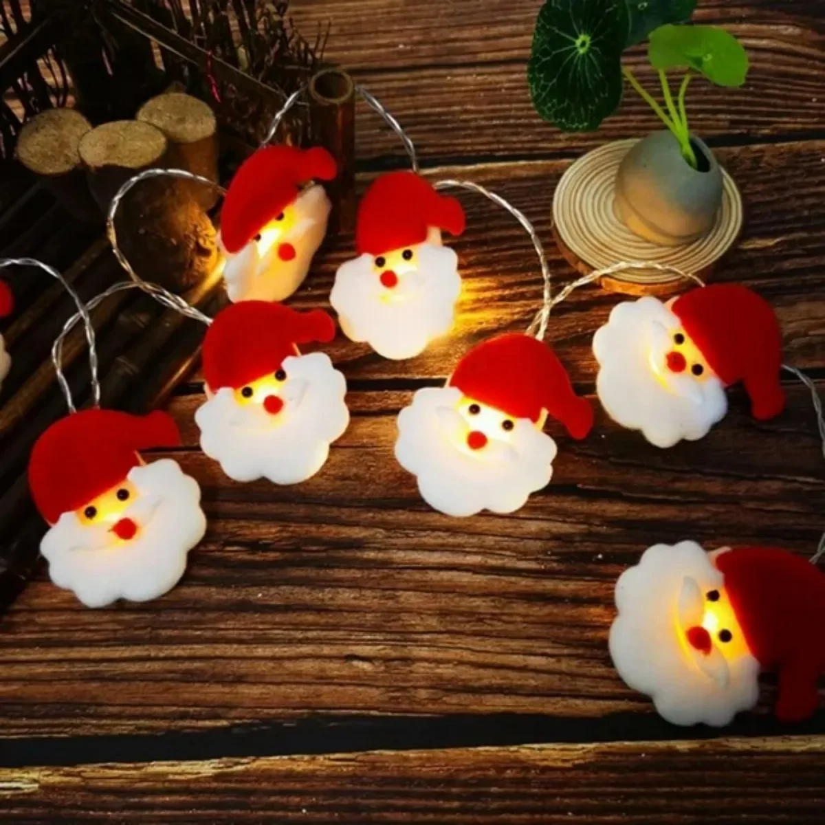 Pop 1pc Christmas Santa Claus String Lights 10/20LED Christmas Themed Decorative Lamps Battery Powered For Home Garden Indoor De