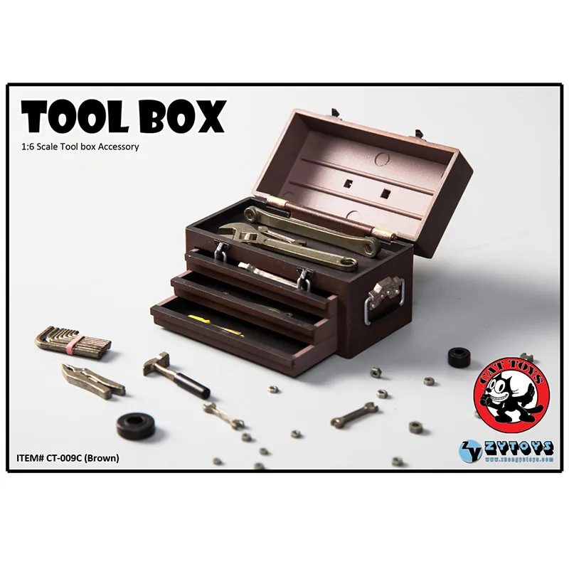 

CT009 Miniature 1/6 Scale Tool box Brown Toolbox Model Set for 12-inch Action Figures Collection Display Toy Accessories
