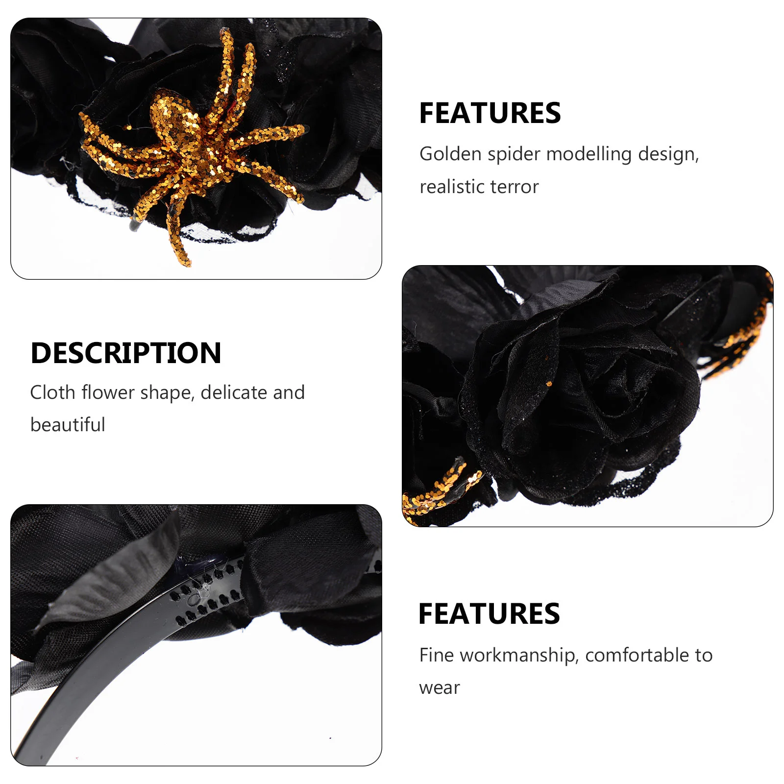 Big Spider Headband Halloween Rose Fabric Hair Hoops Party Flower Headwear Black Headbands Artificial