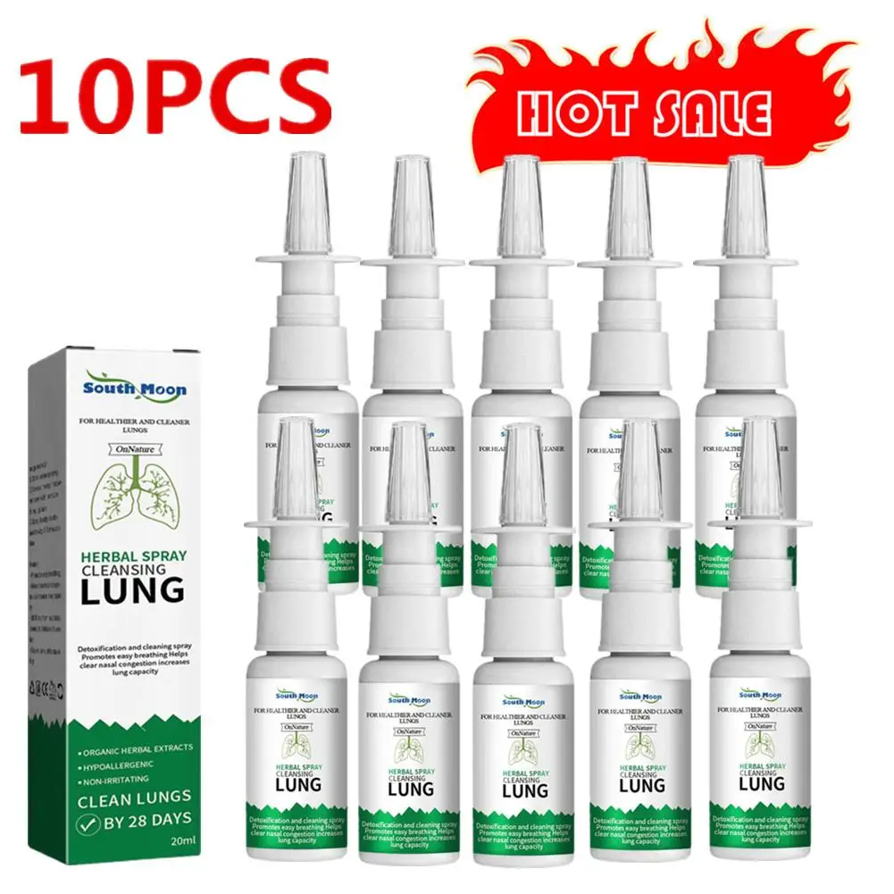 Espray limpiador Herbal de desintoxicación pulmonar para fumadores, solución antironquidos para la congestión Nasal clara, para dejar de roncar, 10x20ml