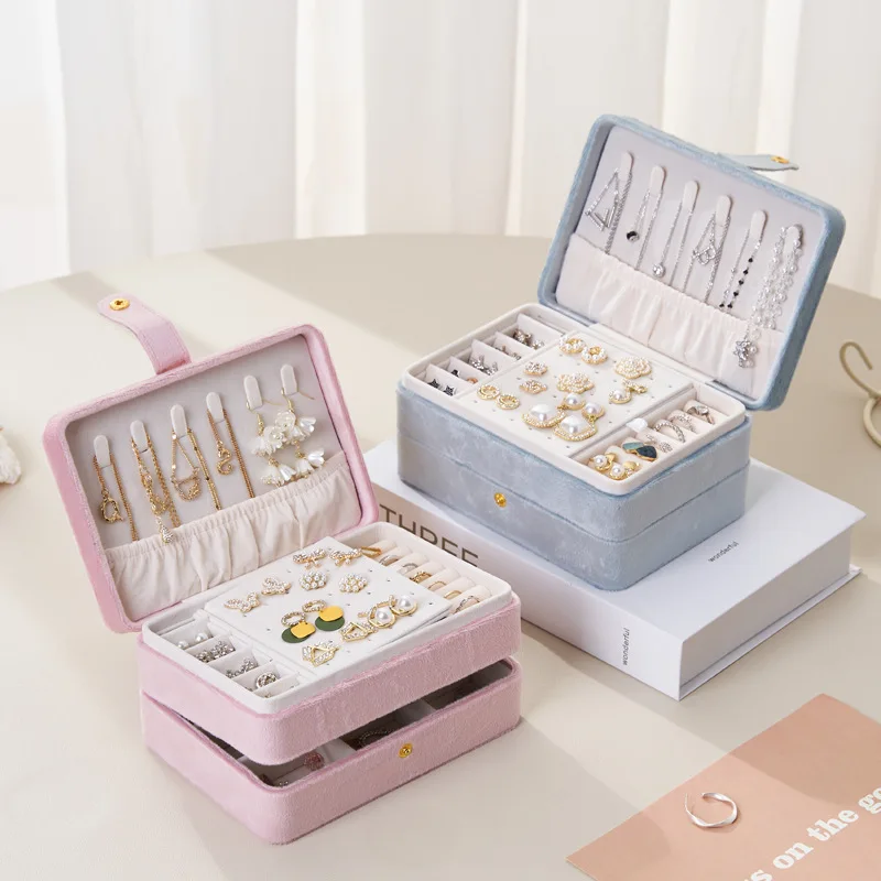 

Velvet Jewelry Box for Women Girls Double Layers Travel Portable Jewelry Case for Ring Pendant Bracelet Organizer Storage Holder