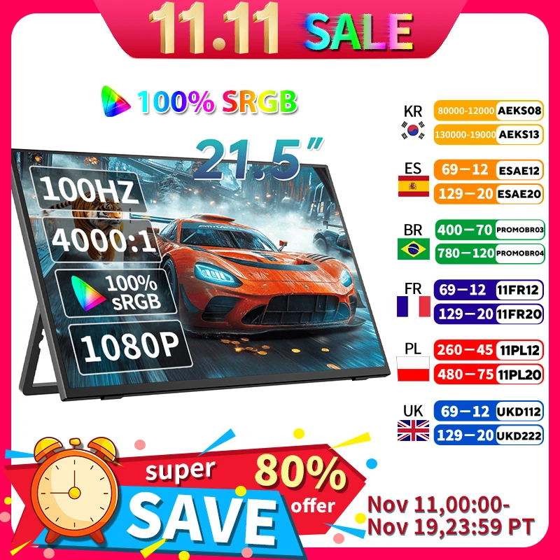 شاشة HGFRTEE المحمولة مقاس 21.5 بوصة 100 هرتز FHD شاشة ألعاب محمولة مع فتحة VESA USB C شاشة ثانية صغيرة HDMI للأعمال #1