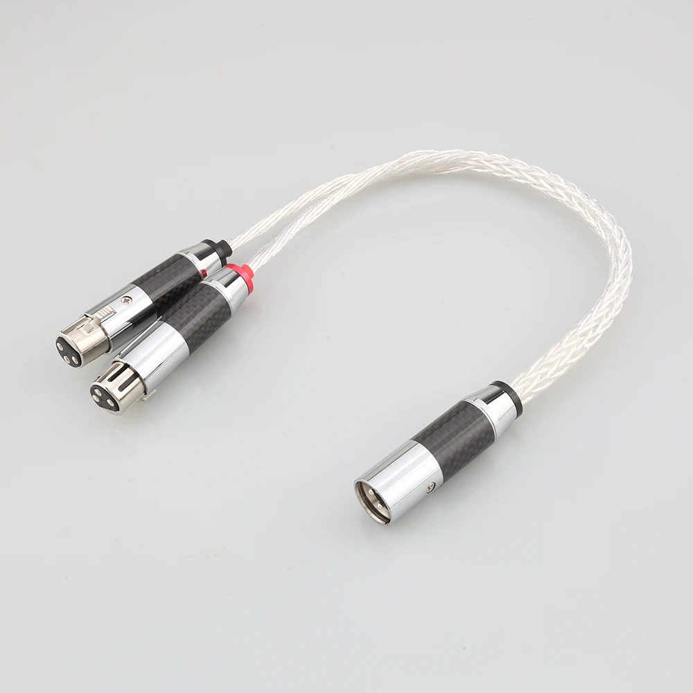 

8AG Silver Plated XLR Female to Dual XLR male Y Splitter 3Pin Balanced Microphone Cable Carbon Fiber Rhodium Plated XLR Plug HIF