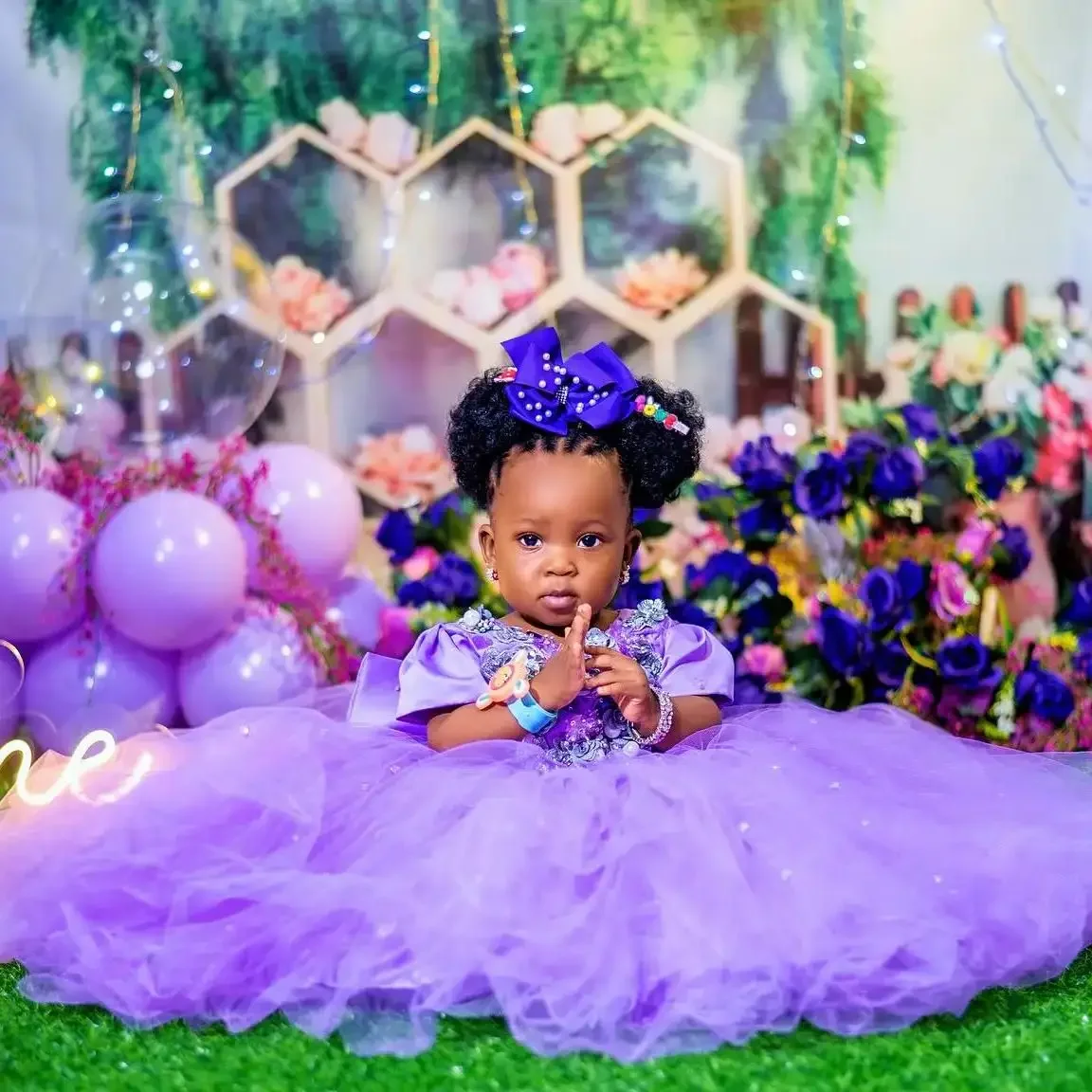 

Purple Cute Flower Girl Dress For Wedding Crystal Floral Floor Length Girl Kids Birthday Party Priness First Holy Communion Gown