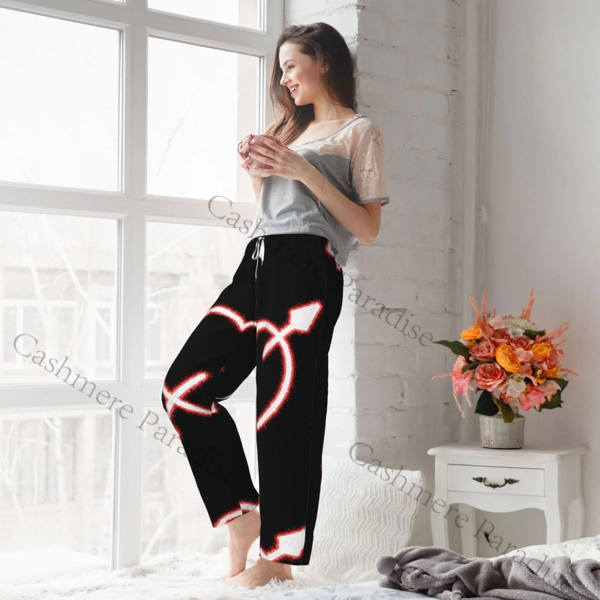 Valentine-s Day Concept Poster Flannel Pajama Pants for Women Soft Warm Sleep Pants with Elastic Waistband 6