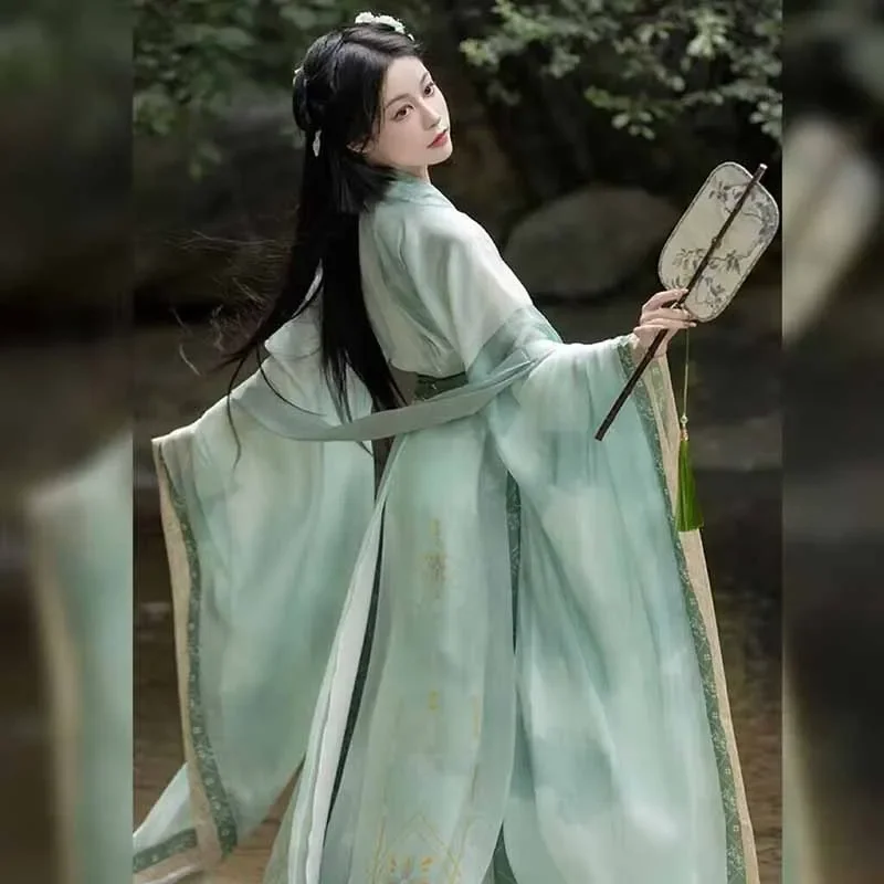 여성 한푸 원피스 중국 전통 녹색 한푸 여성 할로윈 카니발 코스프레, 코스튬 파티 한푸 원피스 댄스 원피스