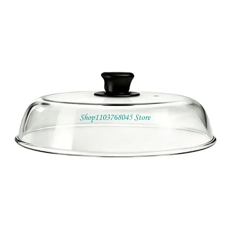 R53F Clear Glass Microwave Splatter Lid, Borosilicate Reheating Lid with Top Knob Handle, 26 Cover for Meals, Bowls, and