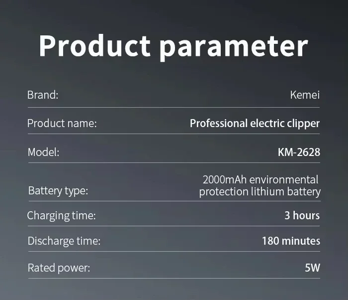 Kemei KM-678 KM-2024 KM-2628 Professionelle elektrische Haarschneidemaschine Bartschneidemaschine wiederaufladbare Herrenrasierer Haarschneider Kit – Detail 11