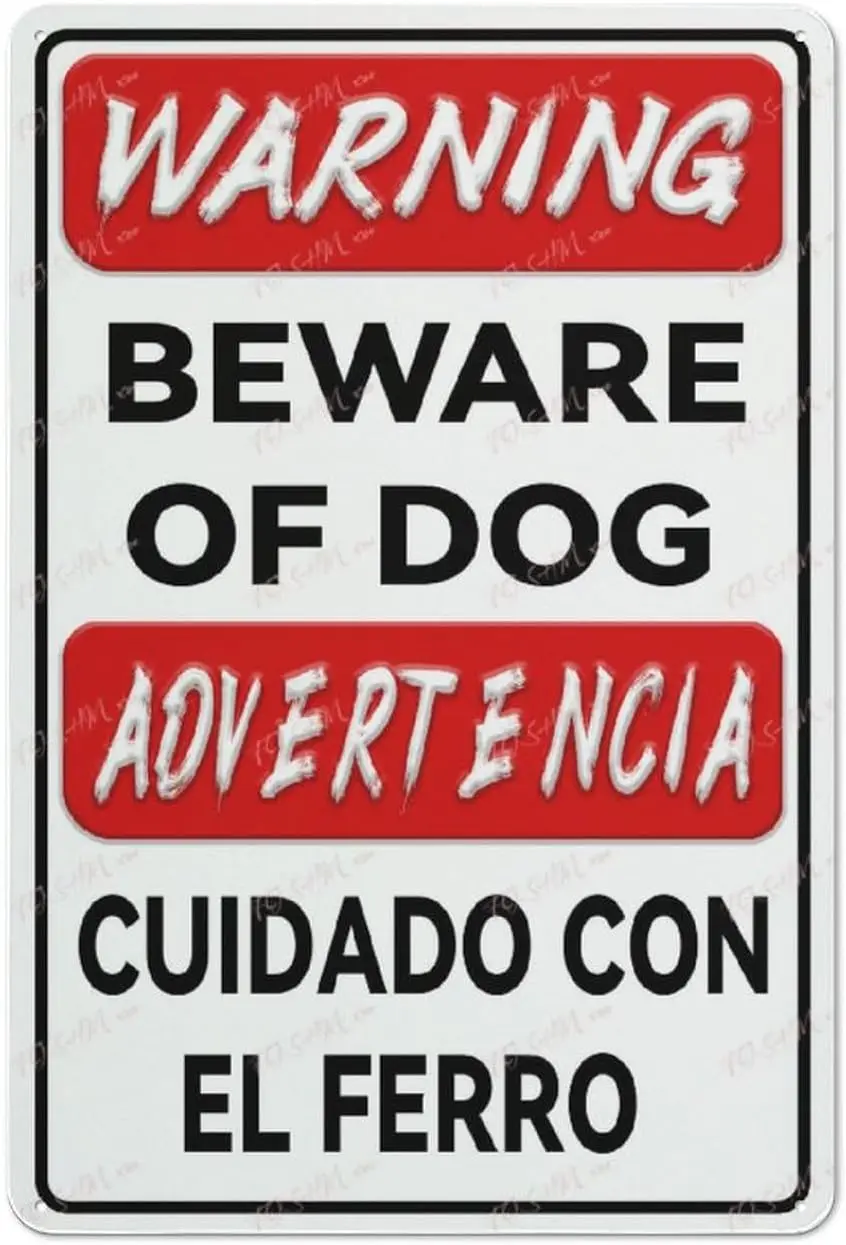 Tin Sign Vintagewarning Bilingual Beware Of Dog Sign English & Spanish Safety Signs Wall Art Decor Public Vintage Retro Tin sign