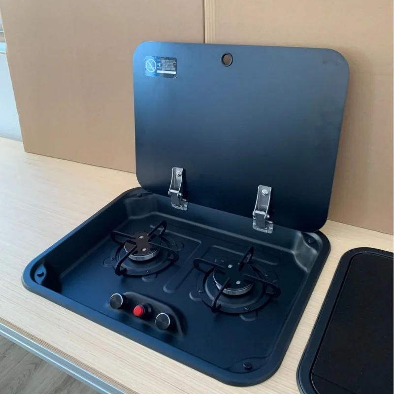 RV 2-Burner Gas Stove with Tempered Glass Cover for Camping Motor Caravan Yachts Stainless Steel Gas Stove Outdoor RV Kitchen