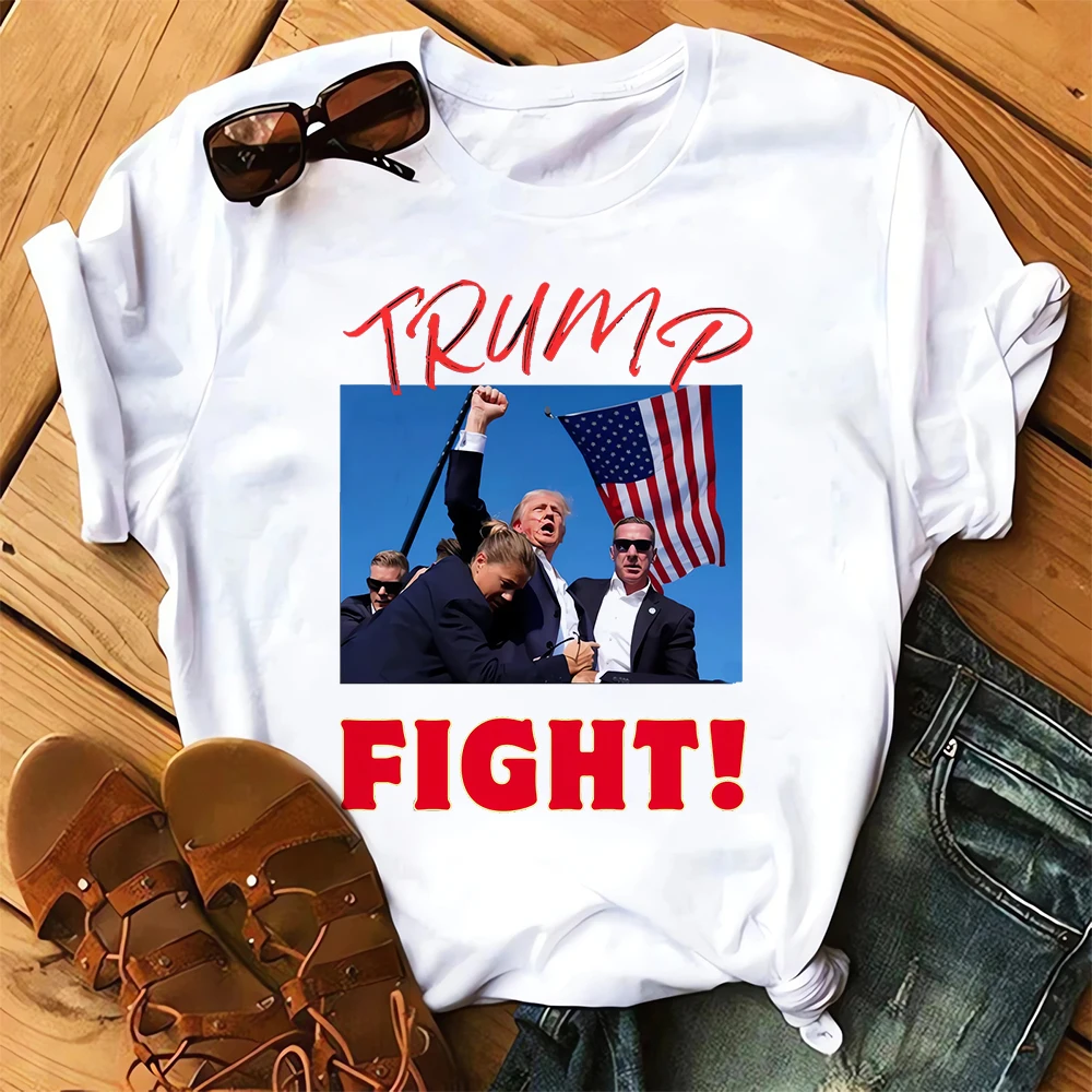 HX Trump Shot FIGHT! 2024 Unisex T-Shirt Shot Assasanation Attempt Printed Short Sleeve Tees Summer Cotton T Shirts Dropshipping