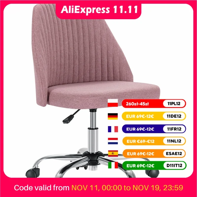 JHK Armless Small Desk Office Chair Cute Vanity Swivel Chair with Back Modern Fabric with Wheels Swivel Task Home Gaming Chair