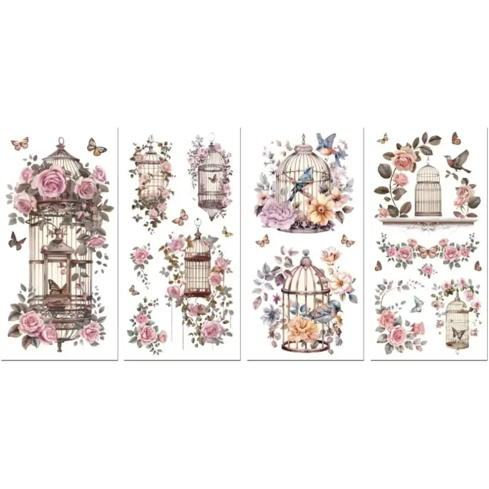 

Переводные наклейки для мебели, 6 "x 12", 4 шт., винтажная птичья клетка, водонепроницаемые УФ-переводные наклейки, наклейка для комода,