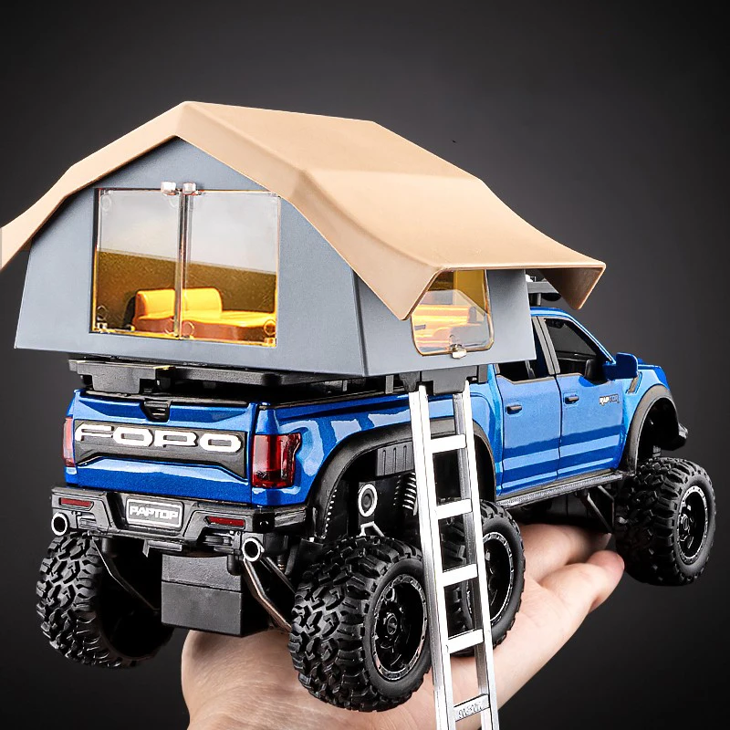 

1:24 Raptor Pickup Truck Model, Removable Simulated Alloy RV, Off-road Toy Car With Sound and Light, Boy's Birthday Gift